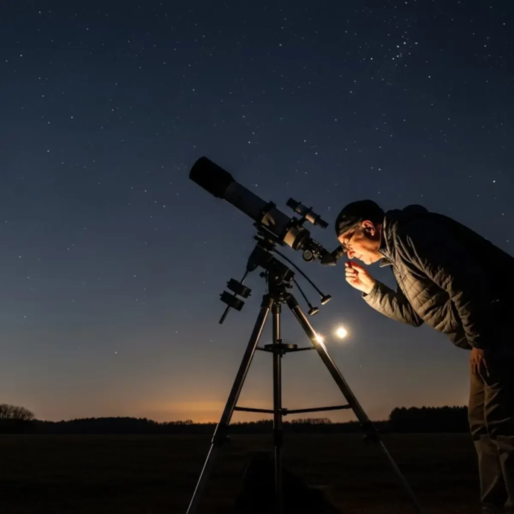 Personas usando telescopios en el Astrotaller gratuito del Museo de Ciencias Naturales en Córdoba.