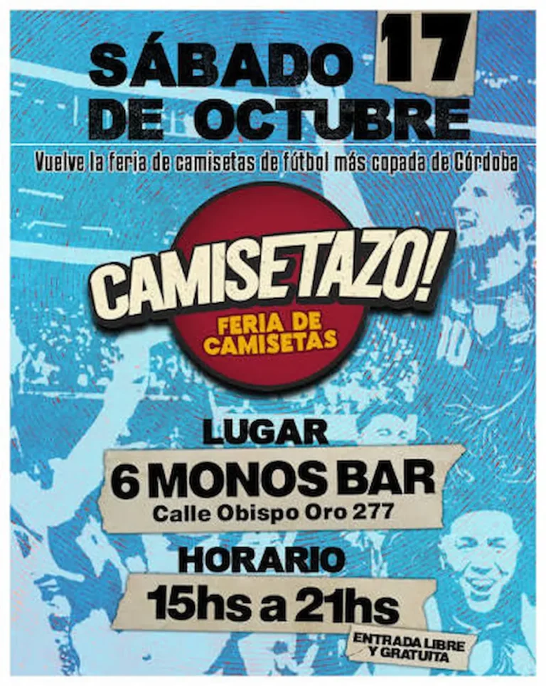 Feria de camisetas de fútbol Camisetazo en Nueva Córdoba con modelos retro de colección.