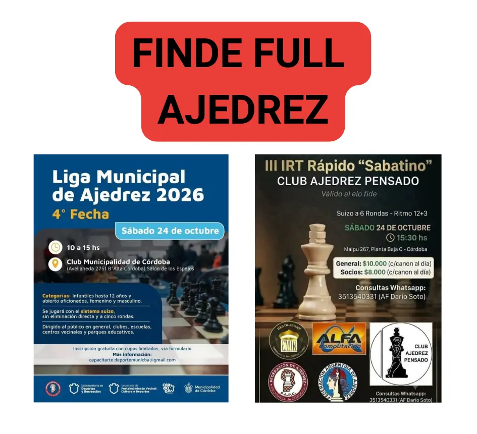 Torneos: Sábado 24 de Octubre con un evento a las 10 hs y otro a las 15.30 hs,